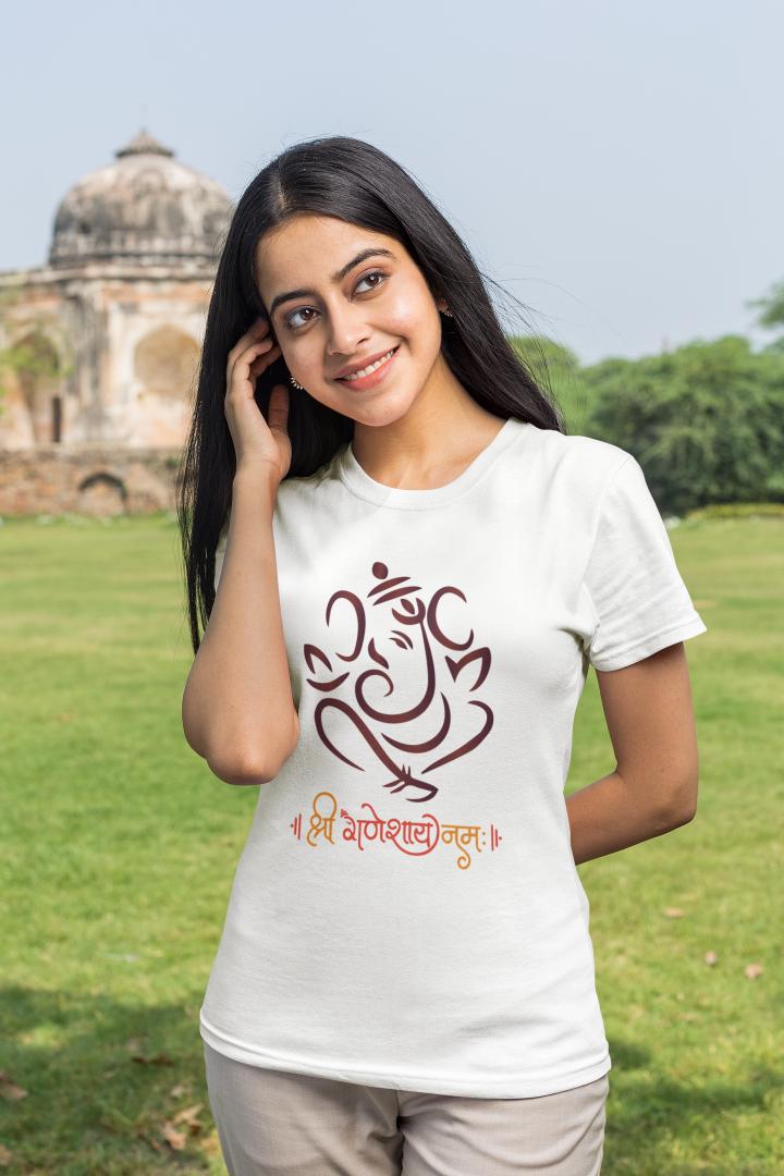 Women's Ganesh Chaturthi T-shirt White by ZealforTee