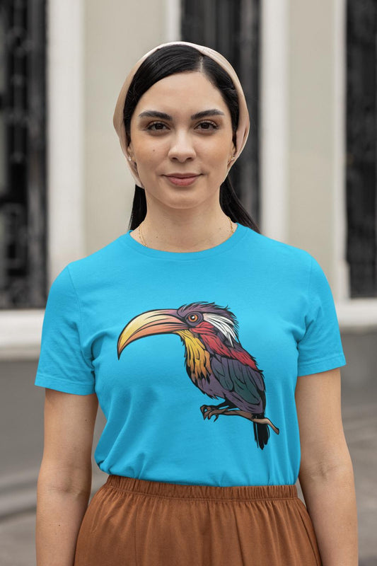 Women's Colorful Toucan T-shirt Sky Blue by ZealforTee