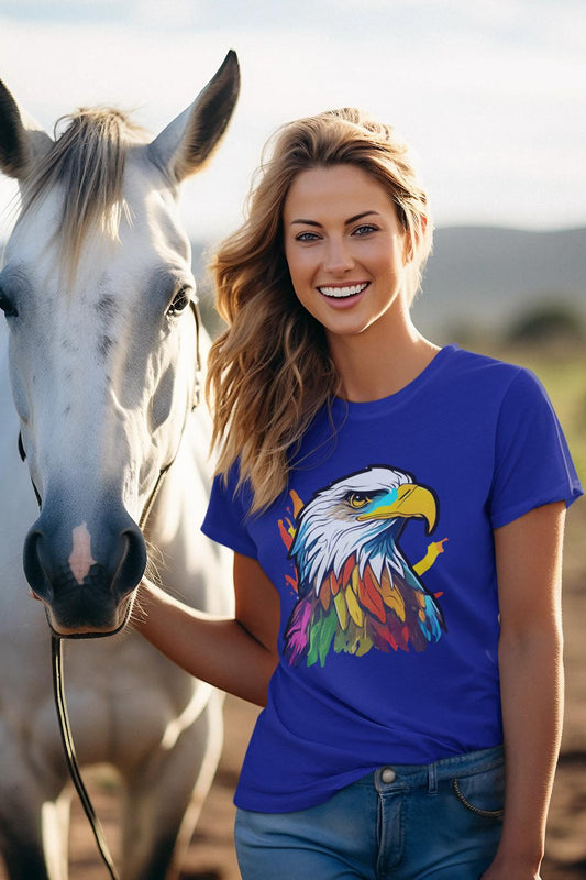Women's Colorful Eagle T-shirt Royal Blue by ZealforTee