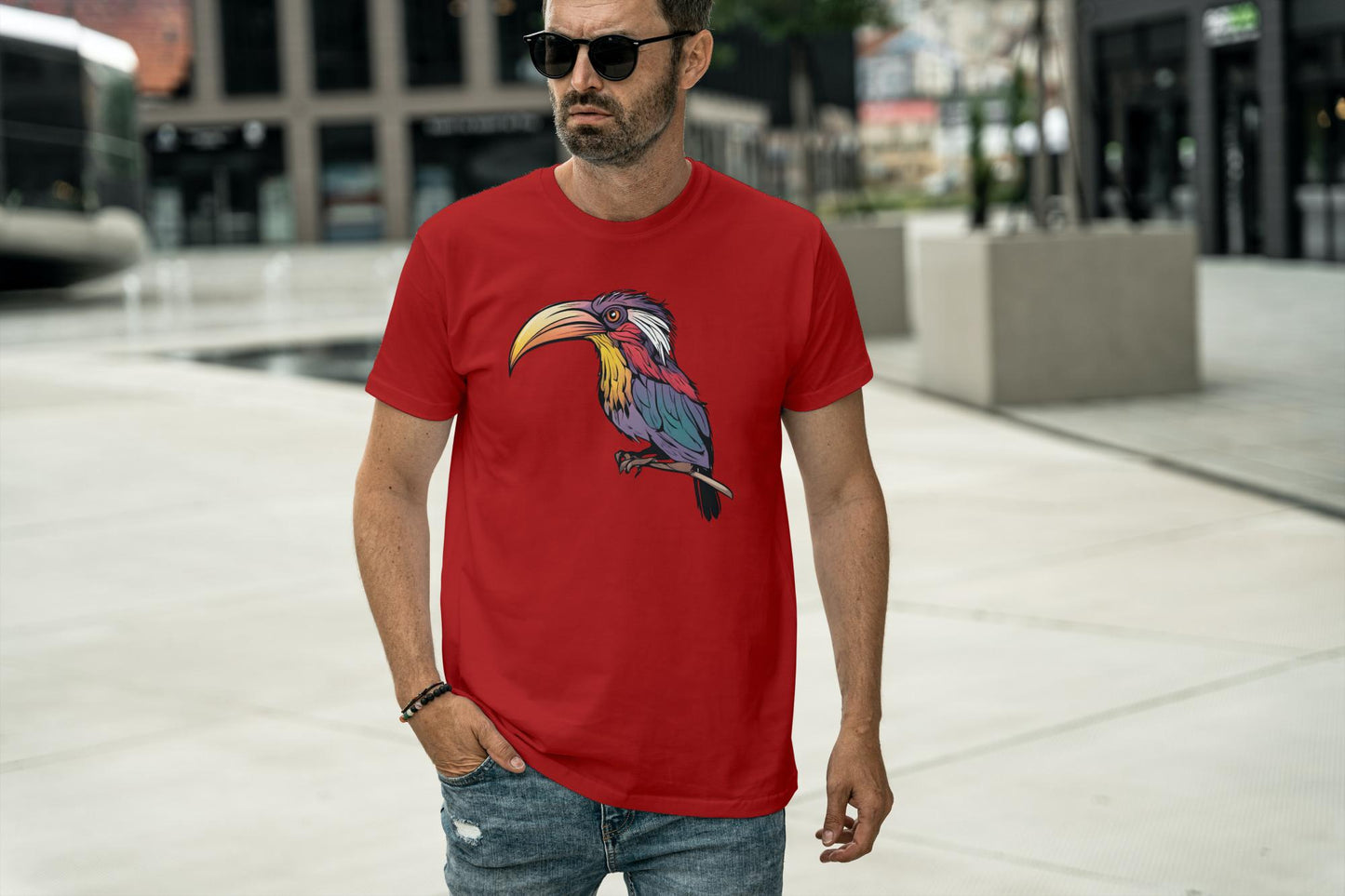 Men's Round Neck Toucan T-shirt Red by ZealforTee
