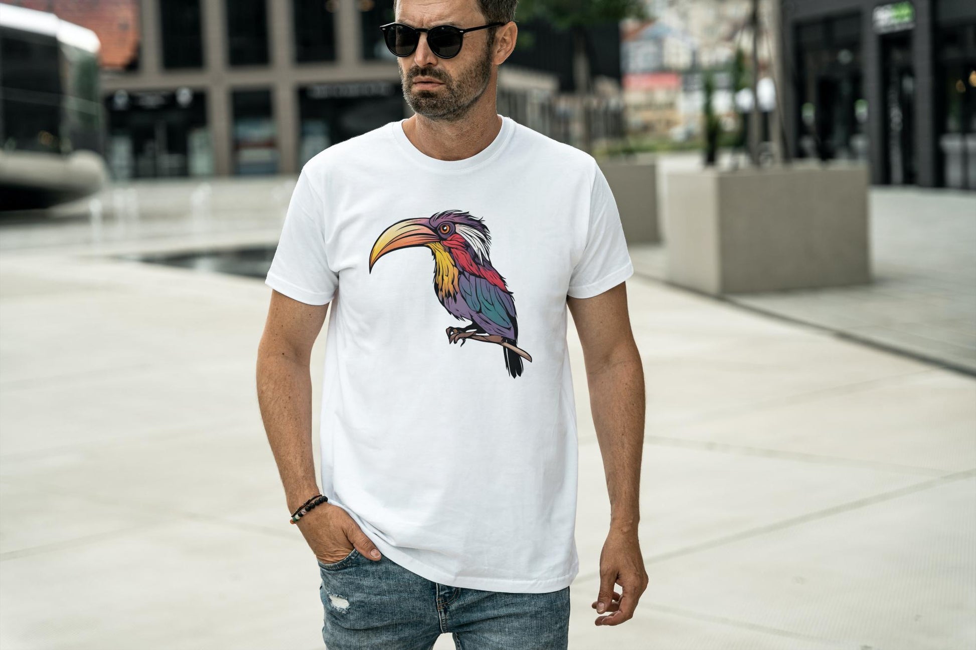 Men's Round Neck Toucan T-shirt White by ZealforTee