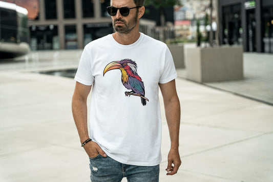 Men's Round Neck Toucan T-shirt White by ZealforTee