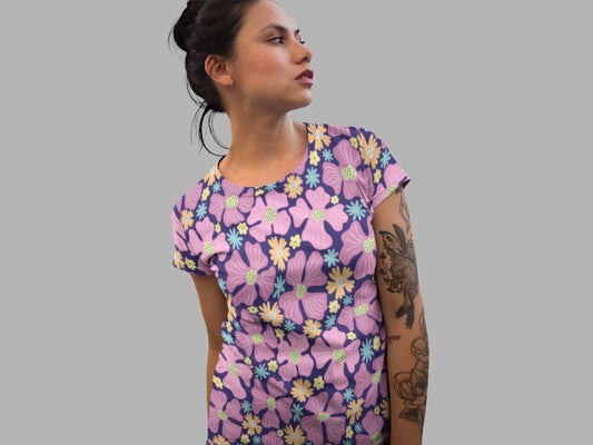 Women's All Over Print Violet Flowers T-shirt