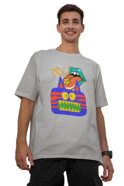 Men's Unreal Psychedelic Oversized T shirt Grey Melange by ZealforTee
