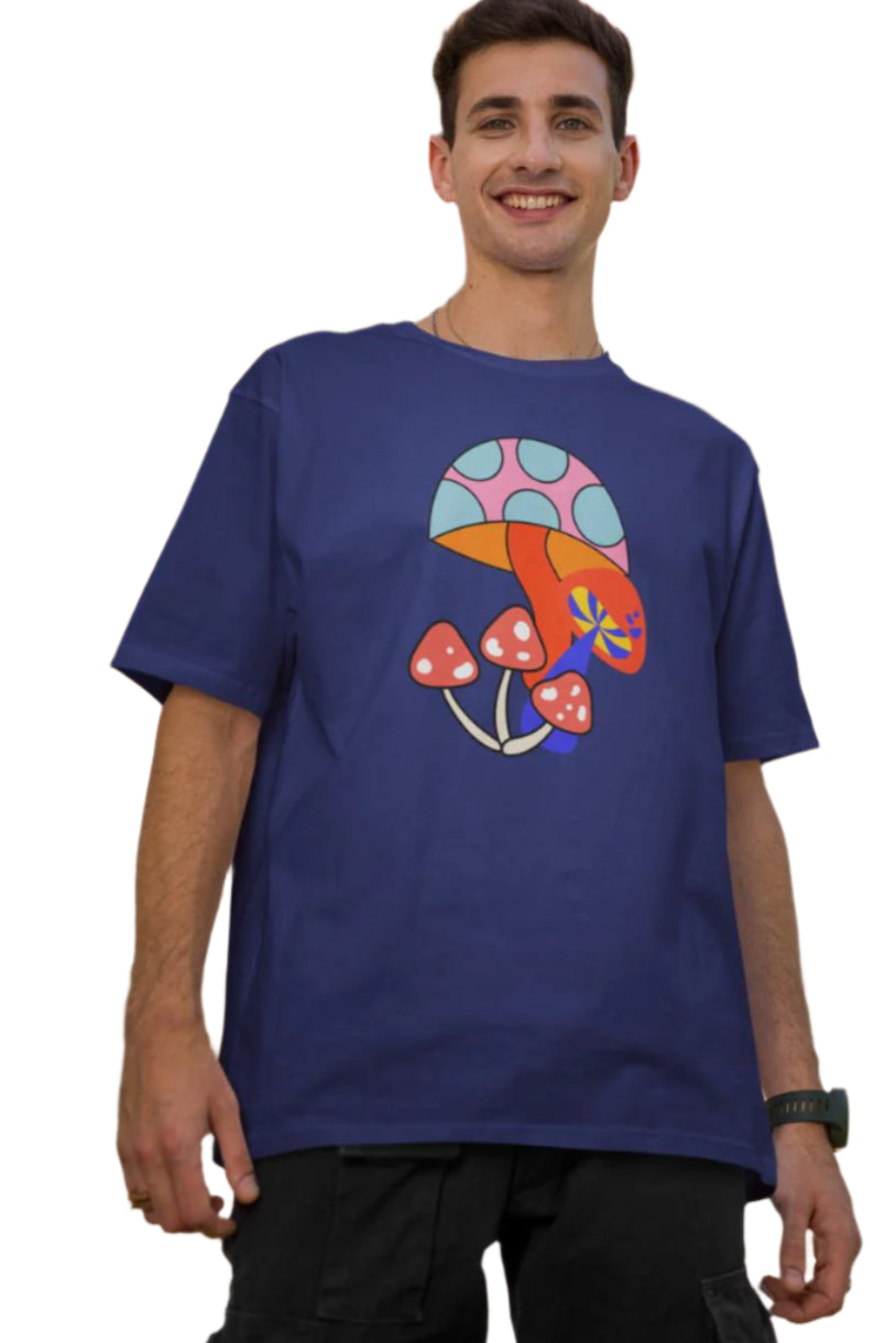 Men's Vibrant Mushroom Oversized T shirt Black by ZealforTee