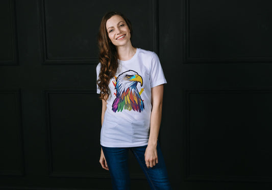 Women's Colorful Eagle T-shirt Black by ZealforTee