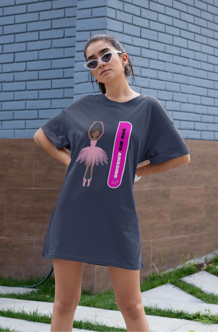 Women's Ballet Dance Tshirt Dress Navy Blue by ZealforTee