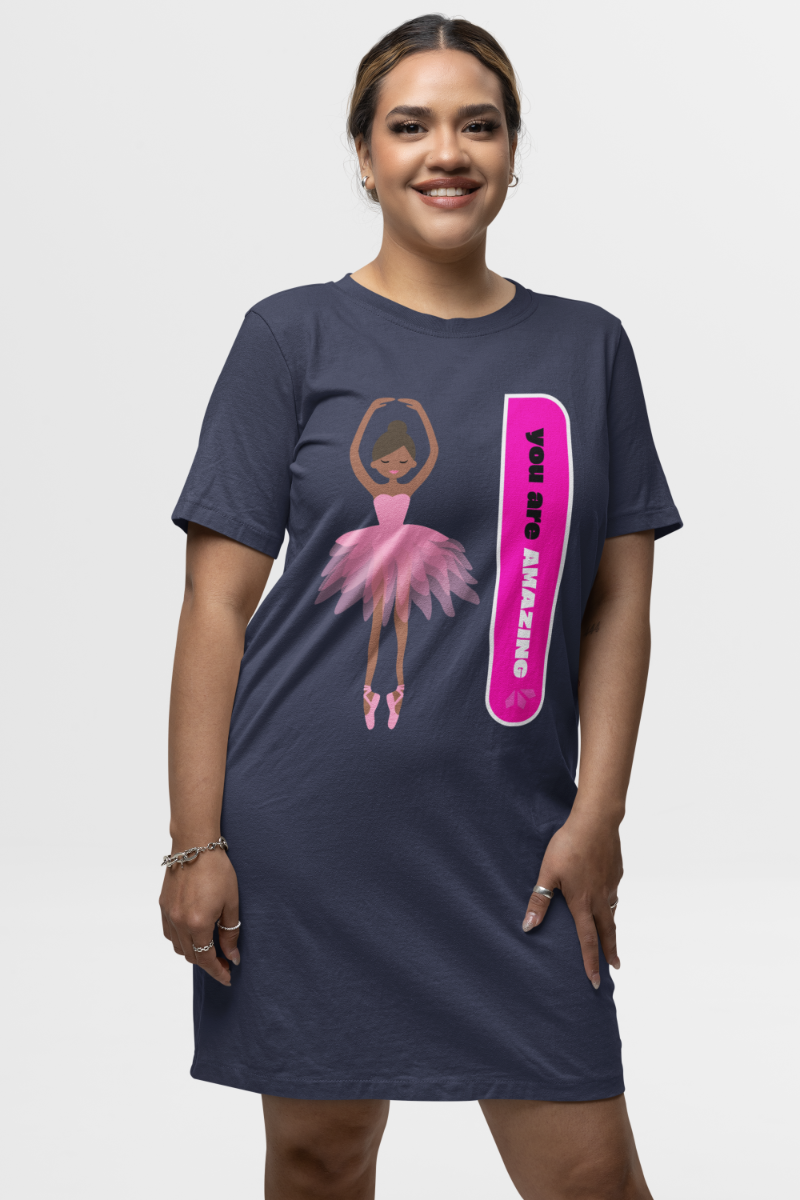 Women's Ballet Dance Tshirt Dress Navy Blue by ZealforTee