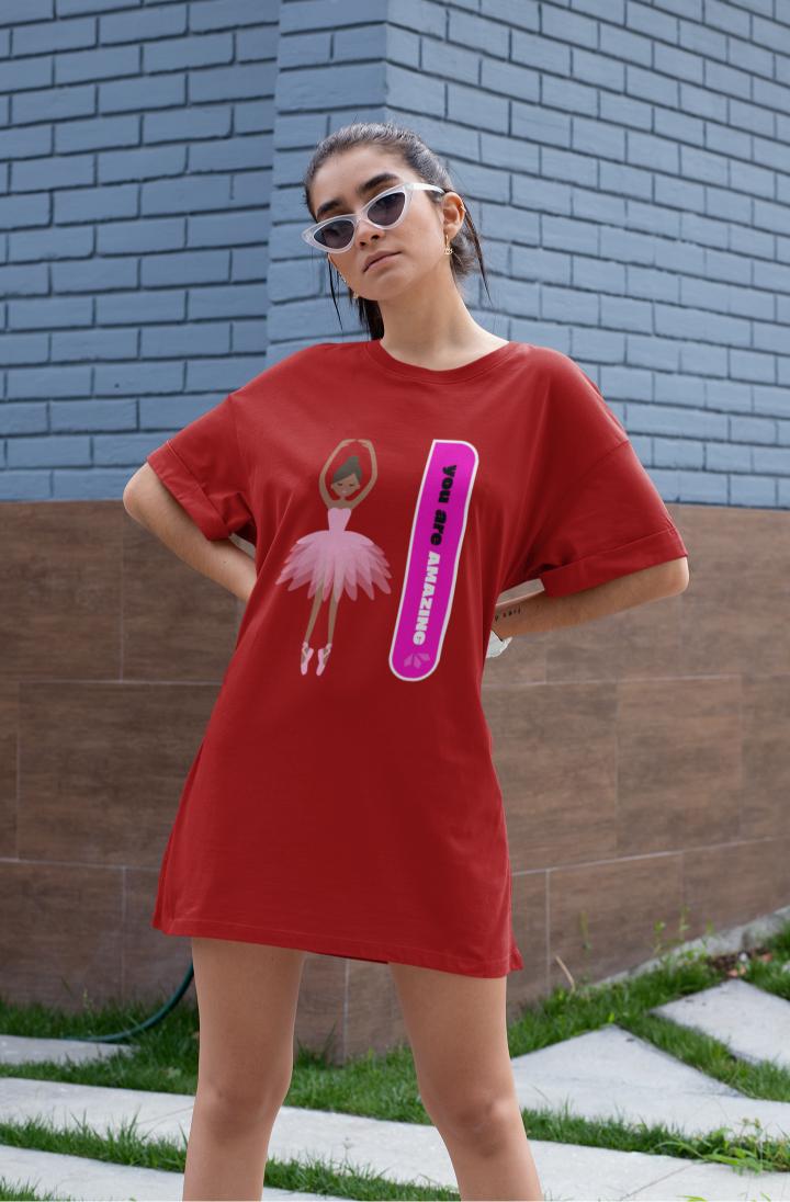 Women's Ballet Dance Tshirt Dress Red by ZealforTee