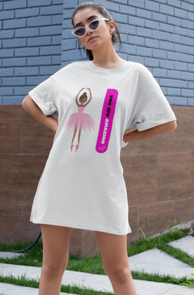 Women's Ballet Dance Tshirt Dress White by ZealforTee