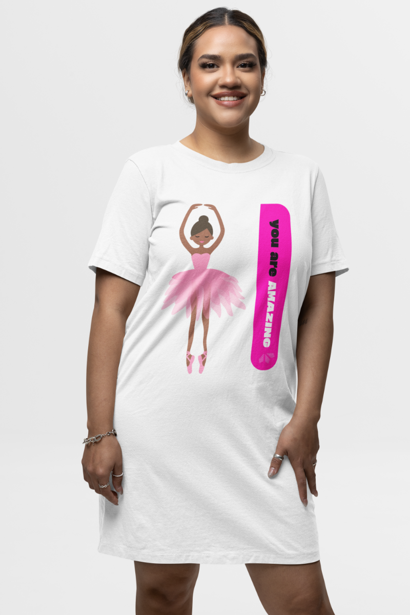 Women's Ballet Dance Tshirt Dress White by ZealforTee