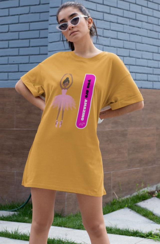 Women's Ballet Dance Tshirt Dress Golden Yellow by ZealforTee