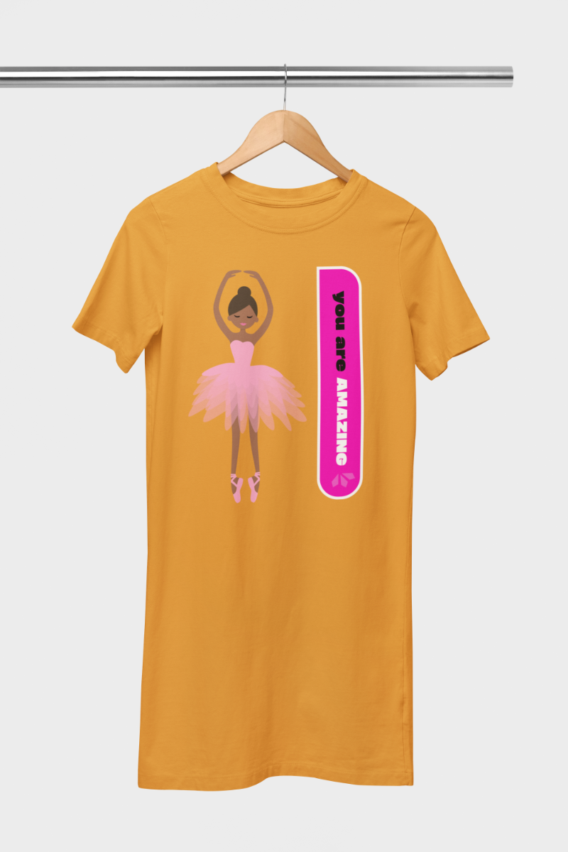 Women's Ballet Dance Tshirt Dress Golden Yellow by ZealforTee