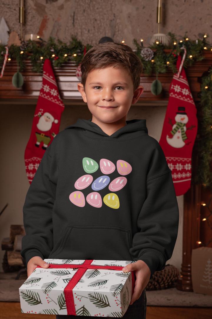 Boy's Wavy Smiley Faces Hoodie Sweatshirt Red by ZealforTee