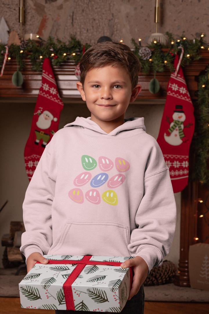 Boy's Wavy Smiley Faces Hoodie Sweatshirt Red by ZealforTee