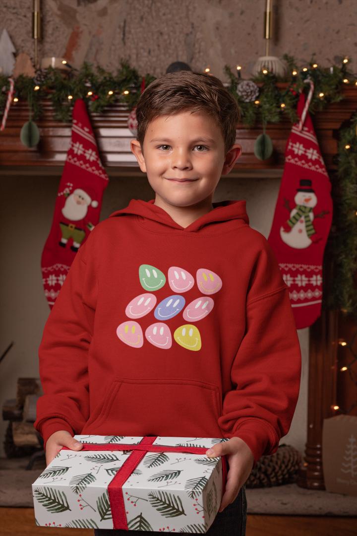 Boy's Wavy Smiley Faces Hoodie Sweatshirt Red by ZealforTee