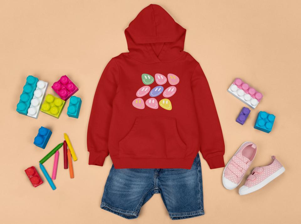 Boy's Wavy Smiley Faces Hoodie Sweatshirt Red by ZealforTee