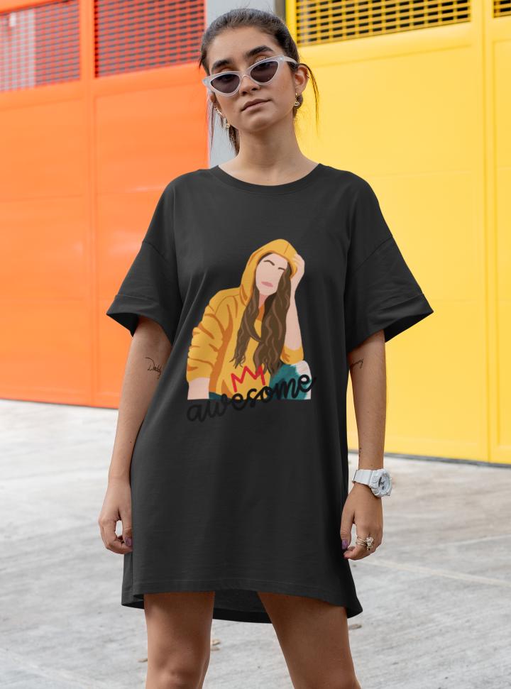 Women's Awesome Tshirt Dress Black by ZealforTee