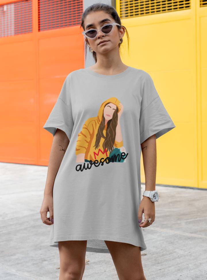 Women's Awesome Tshirt Dress Grey Melange by ZealforTee