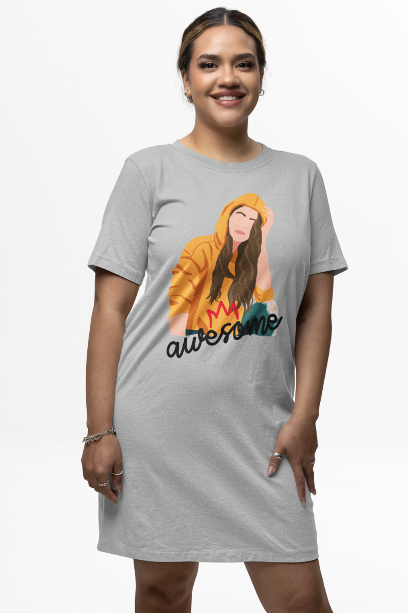 Women's Awesome Tshirt Dress Grey Melange by ZealforTee