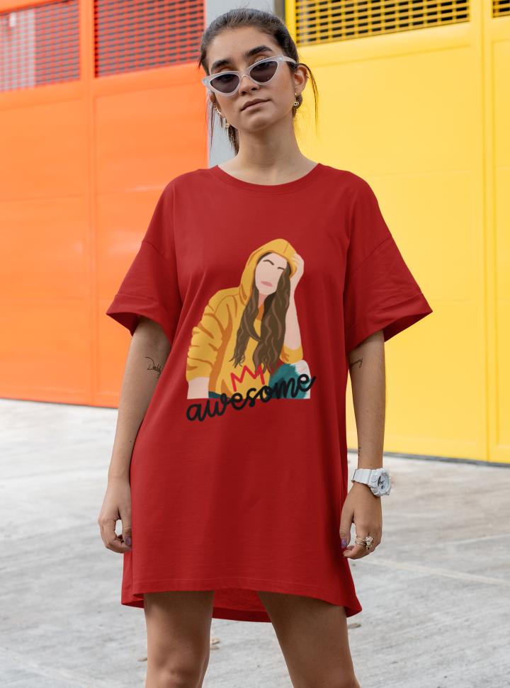 Women's Awesome Tshirt Dress Red by ZealforTee