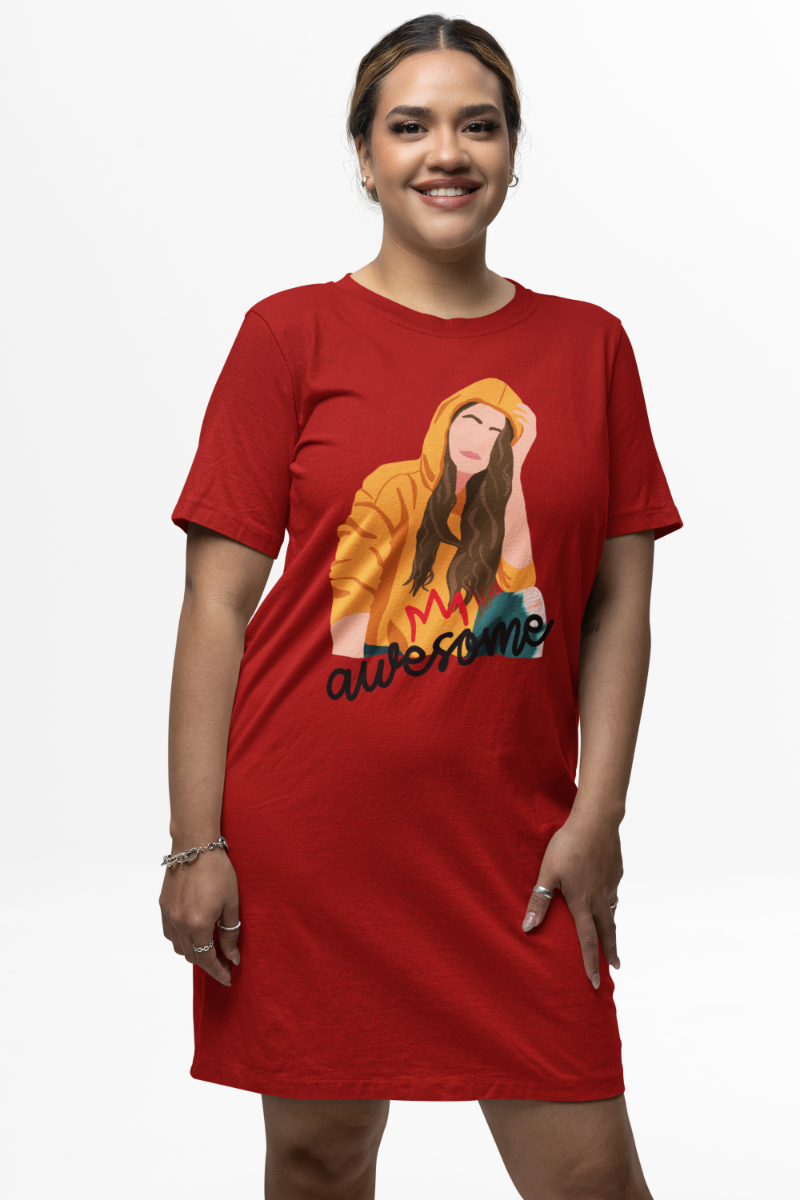 Women's Awesome Tshirt Dress Red by ZealforTee
