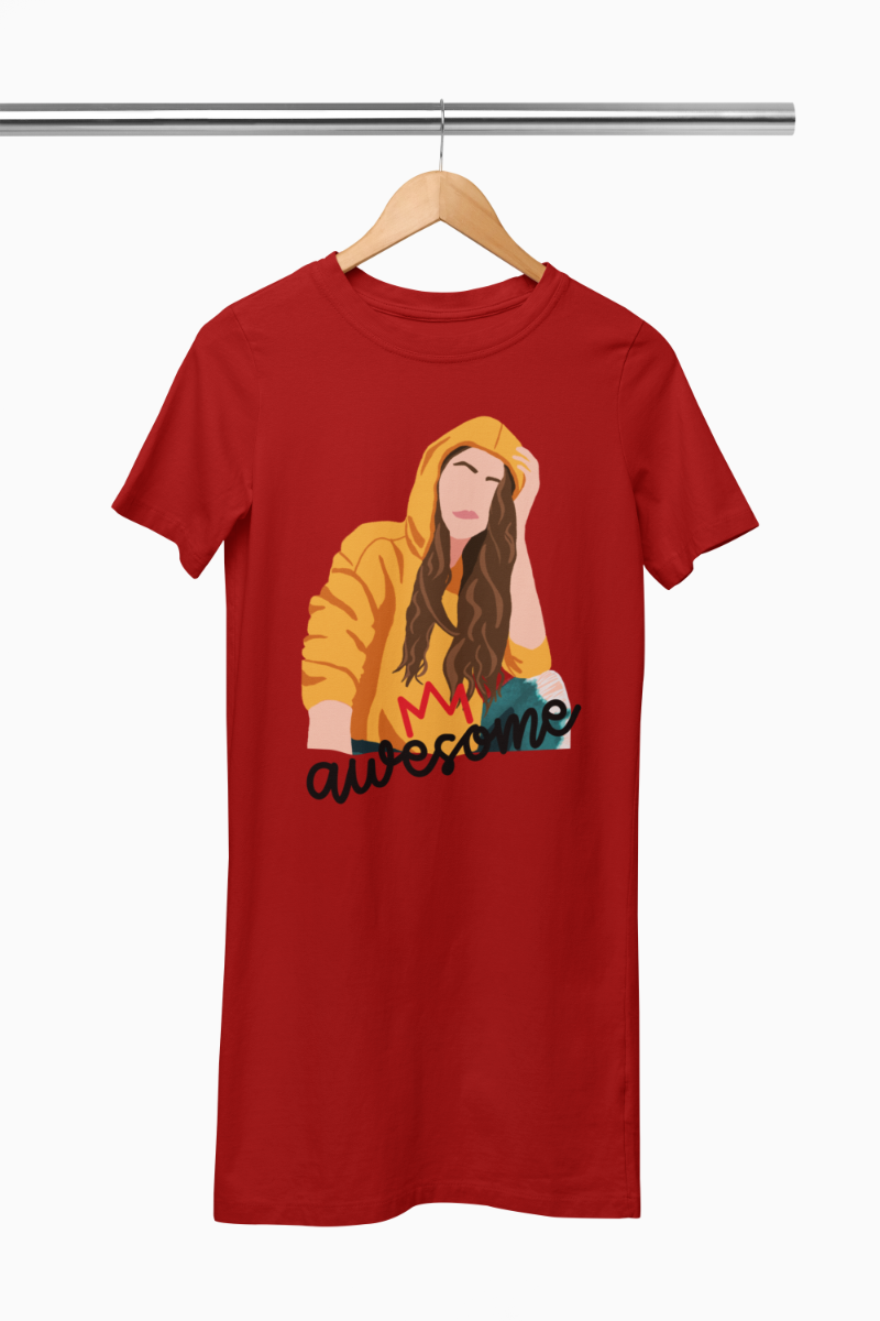 Women's Awesome Tshirt Dress Red by ZealforTee