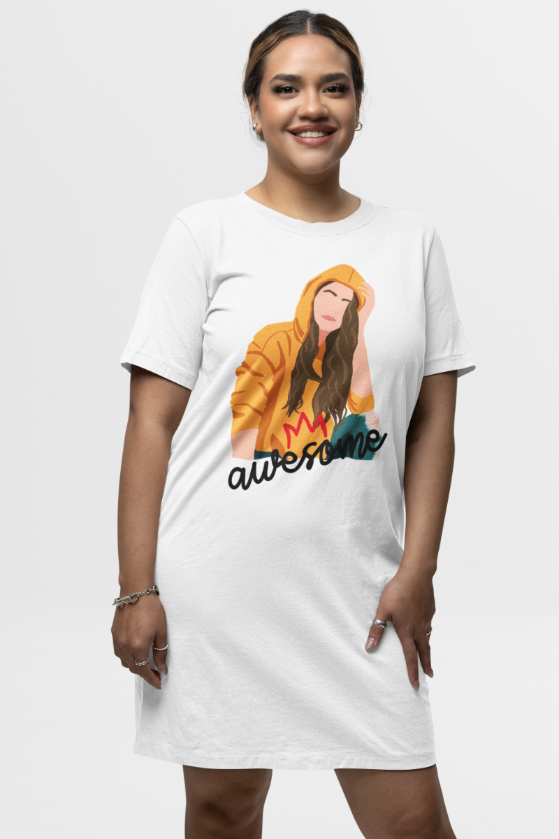Women's Awesome Tshirt Dress White by ZealforTee