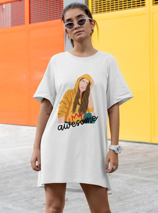 Women's Awesome Tshirt Dress White by ZealforTee