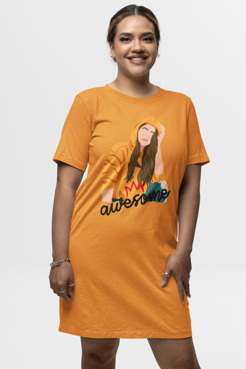 Women's Awesome Tshirt Dress Golden Yellow by ZealforTee