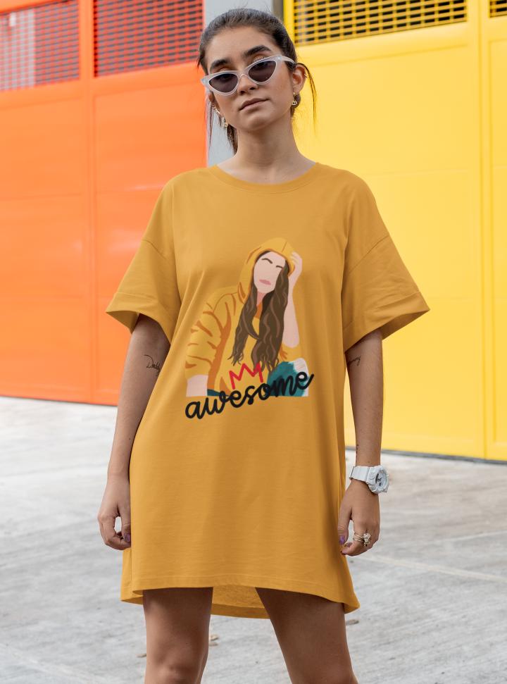Women's Awesome Tshirt Dress Golden Yellow by ZealforTee