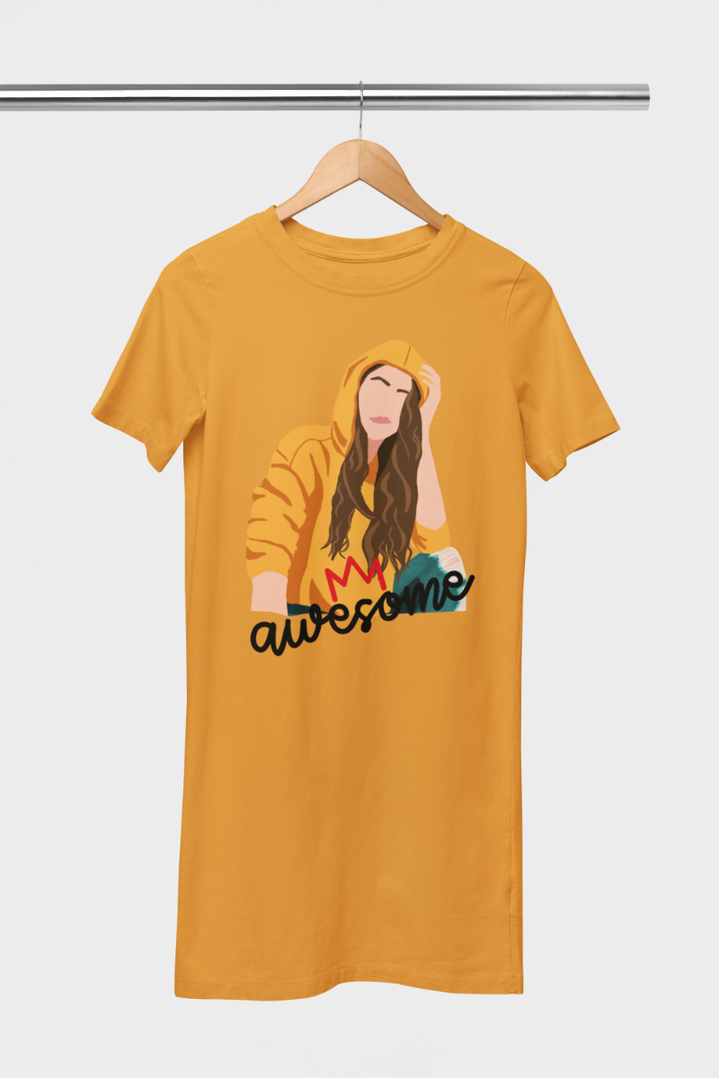 Women's Awesome Tshirt Dress Golden Yellow by ZealforTee