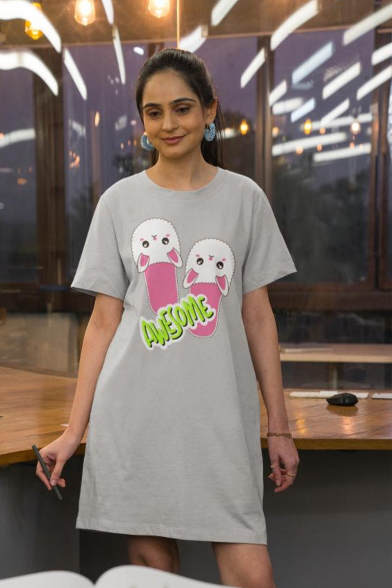 Women's FlipFlop T-shirt Dress Grey Melange by ZealforTee