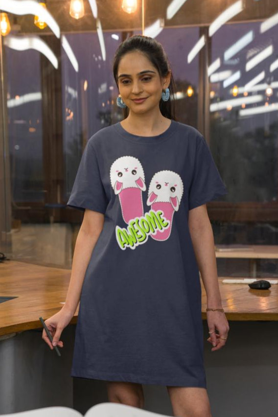 Women's FlipFlop T-shirt Dress Navy Blue by ZealforTee