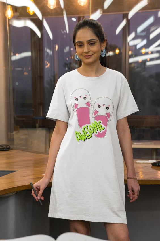 Women's FlipFlop T-shirt Dress White by ZealforTee