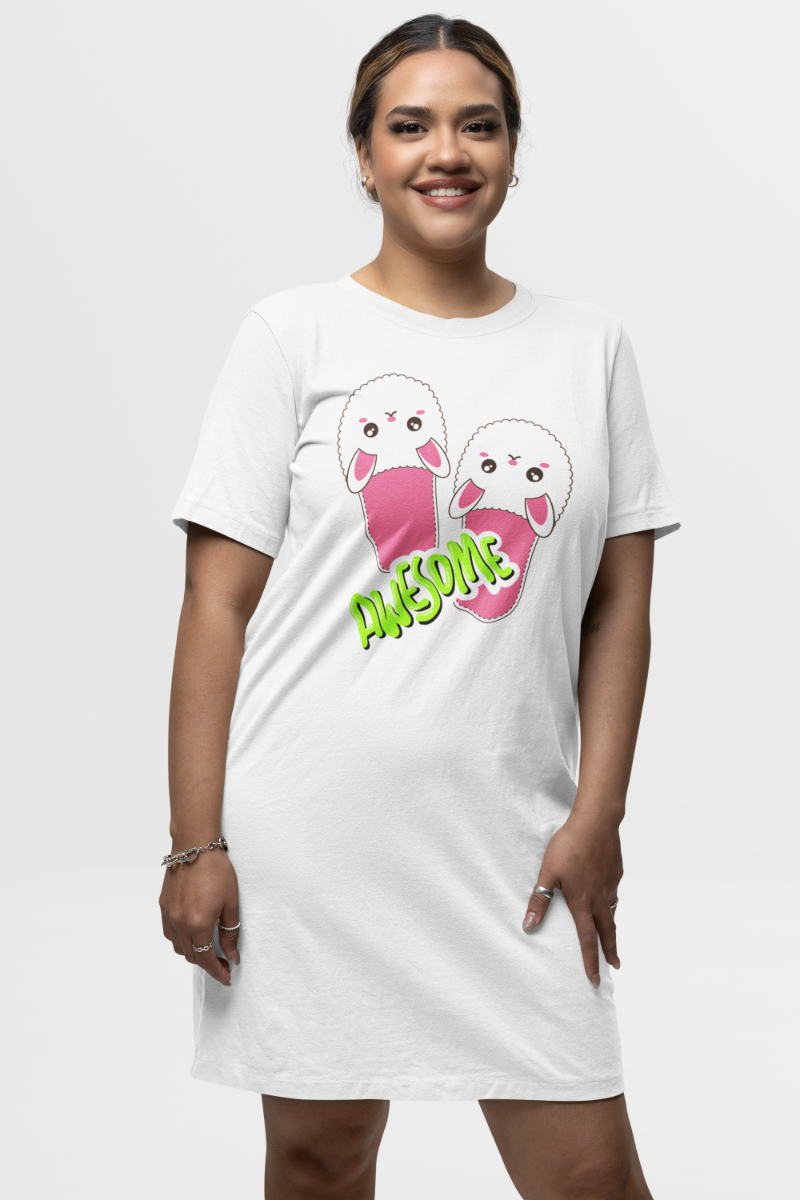 Women's FlipFlop T-shirt Dress Grey Melange by ZealforTee