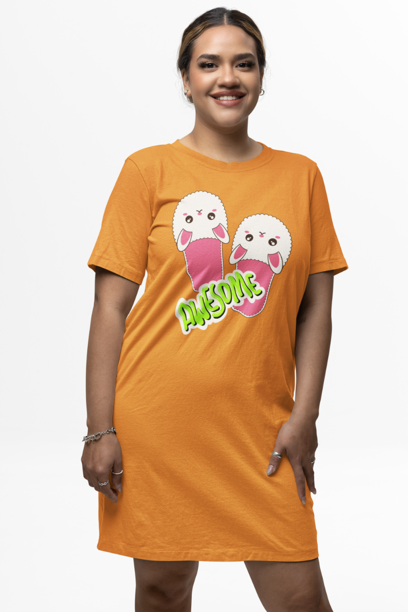 Women's FlipFlop T-shirt Dress Grey Melange by ZealforTee