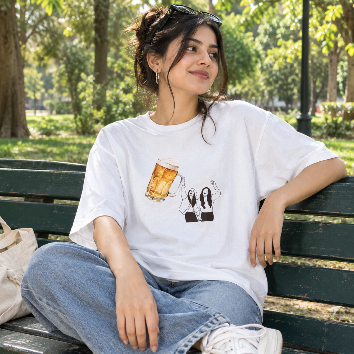 Women Cheers Bestie Oversized Tshirt