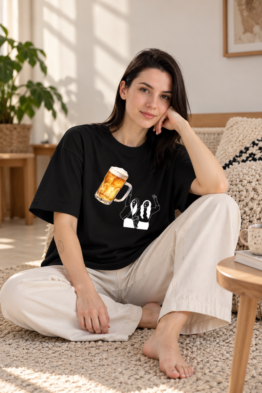 Women Cheers Bestie Oversized Tshirt