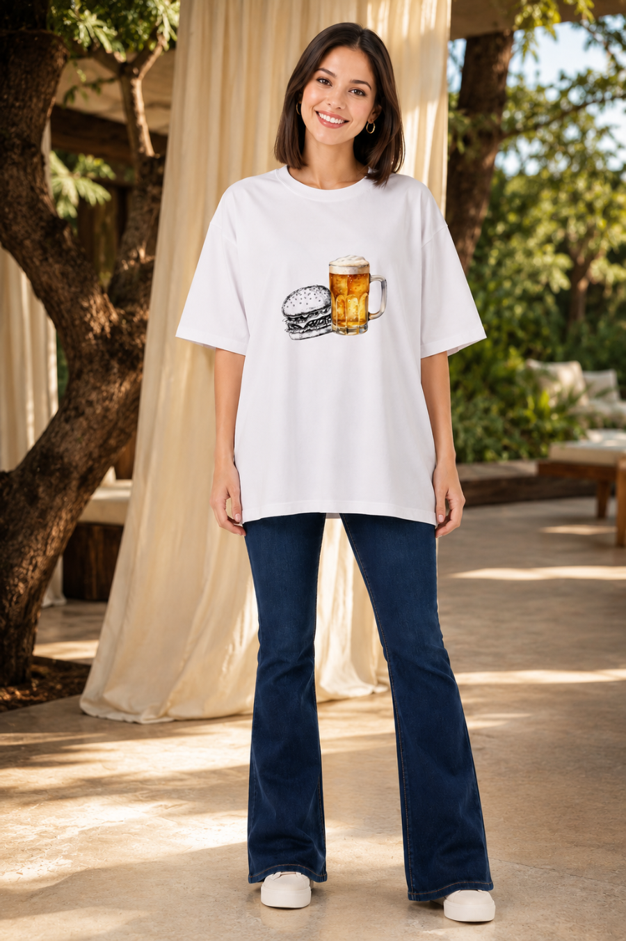 Women Bite & Brew Oversized Tshirt