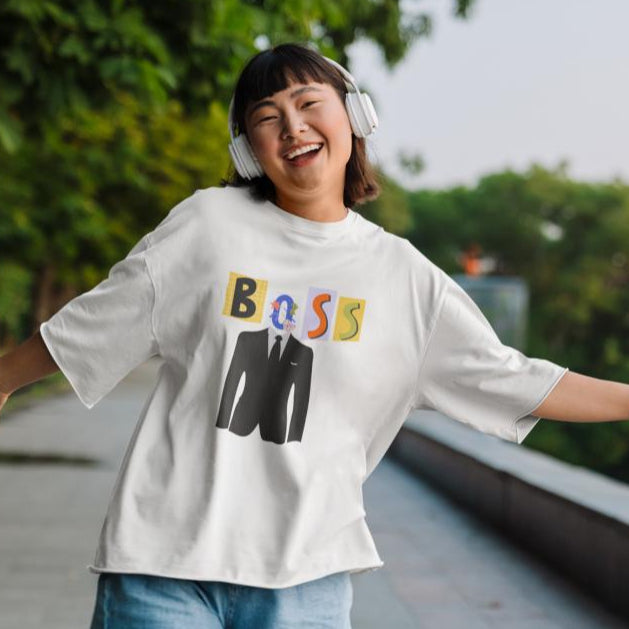 Women's Boss Oversized T shirt White by ZealforTee