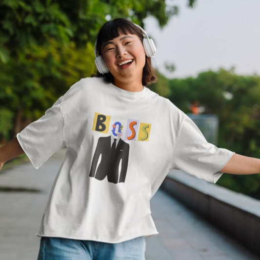 Women's Boss Oversized T shirt White by ZealforTee