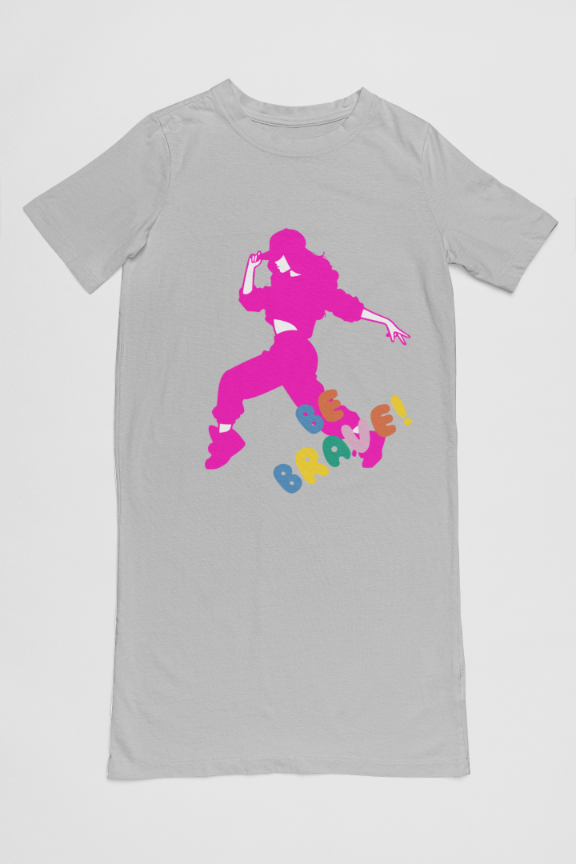Women's Brave Hip Hop T-shirt Dress Grey Melange by ZealforTee