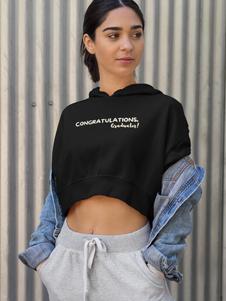 Women's Congratulation Crop Hoodie Sweatshirt Light Baby Pink by ZealforTee