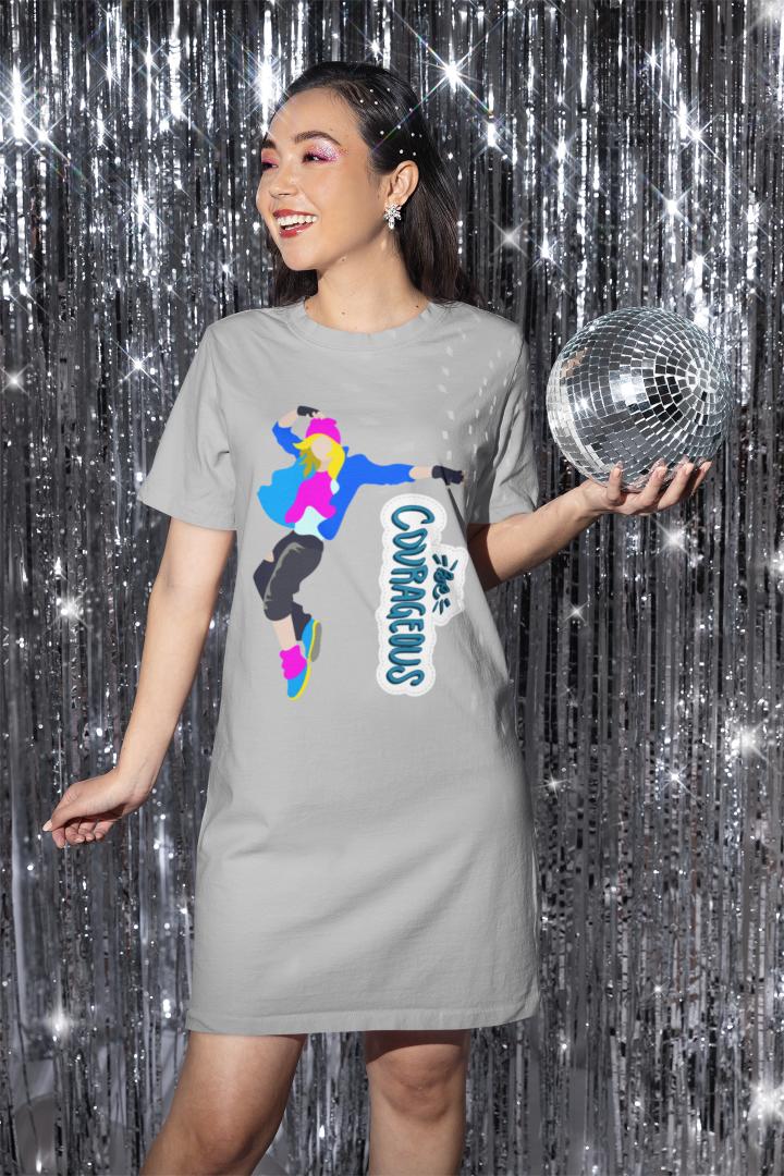 Women's Courageous Hiphop T-shirt Dress Grey Melange by ZealforTee