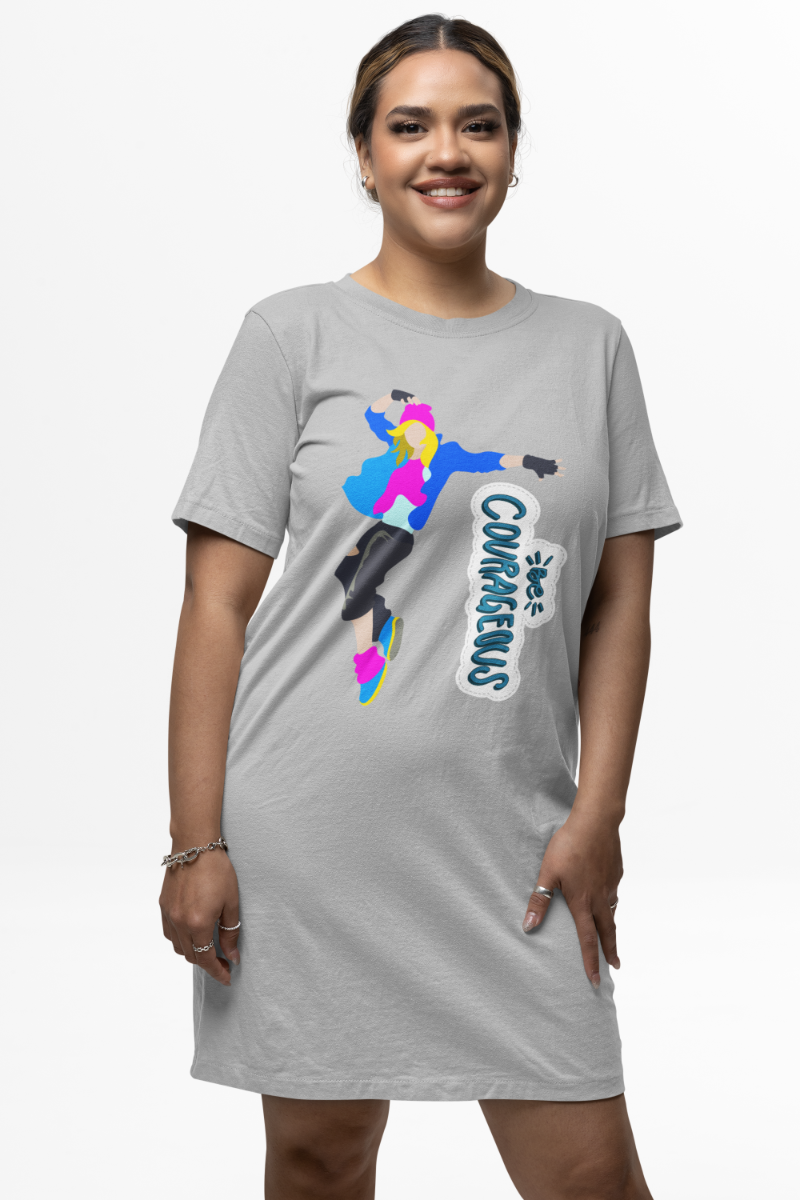 Women's Courageous Hiphop T-shirt Dress Grey Melange by ZealforTee