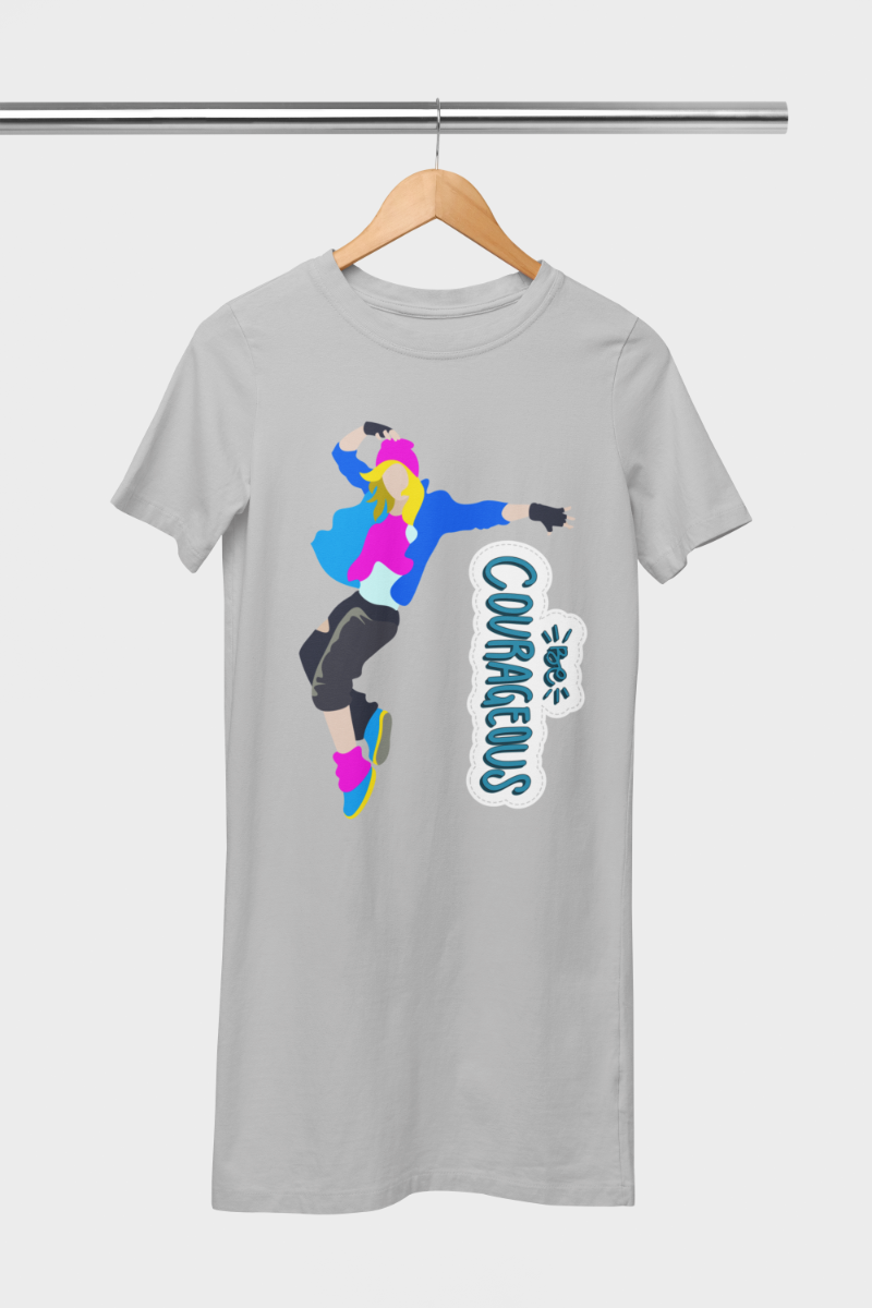 Women's Courageous Hiphop T-shirt Dress Grey Melange by ZealforTee