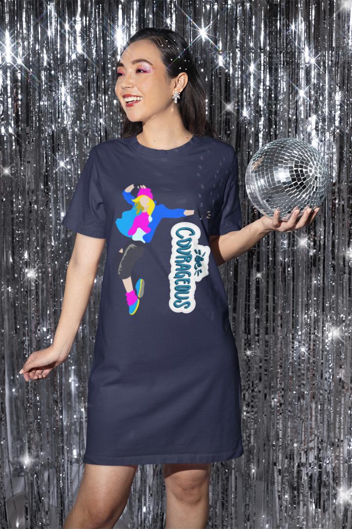 Women's Courageous Hiphop T-shirt Dress Navy Blue by ZealforTee