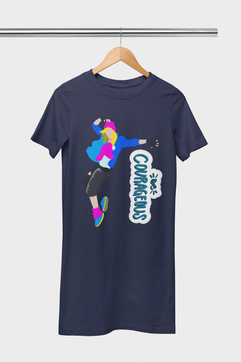 Women's Courageous Hiphop T-shirt Dress Navy Blue by ZealforTee