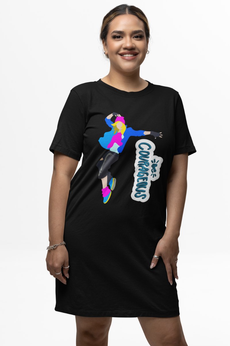 Women's Courageous Hiphop T-shirt Dress Black by ZealforTee